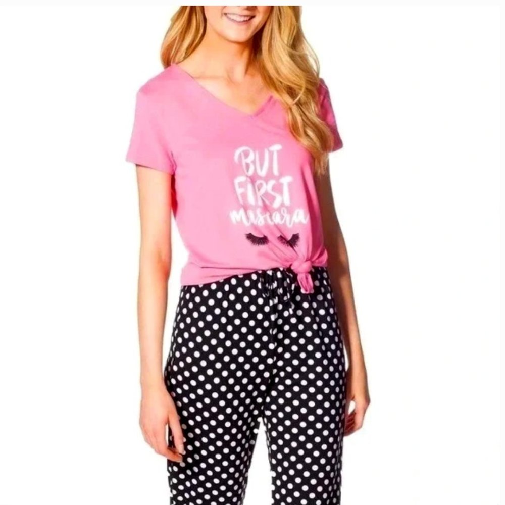 YMI Pink 'But First Mascara' Graphic 2 pc PJs, XL NWT